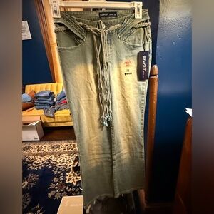Revolt Jeans with Braided Belt and Beaded Fringe